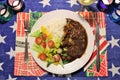 Creole stew with salad and rice